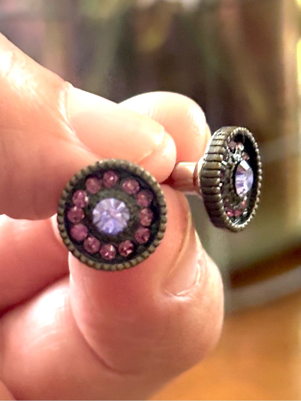 Vintage estate sale Purple Crystal Round Stud Earrings beautiful